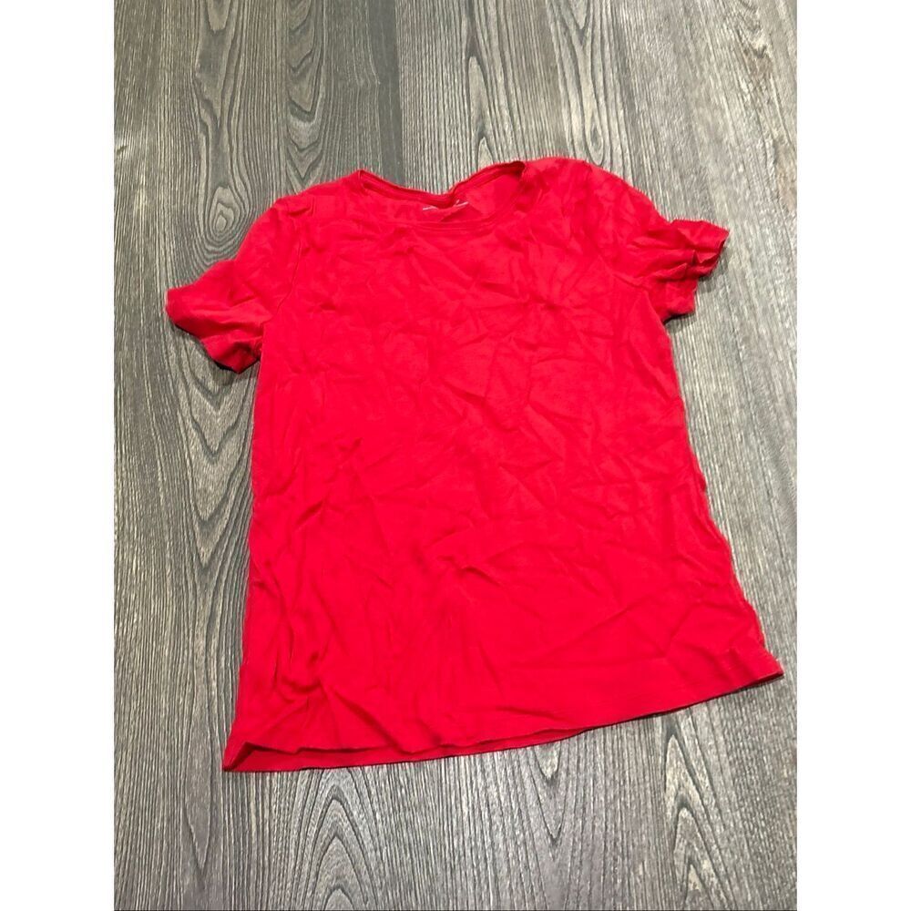 Talbots Womens Blouse Short Sleeve Round Neck Pullover Cotton Red Petite Size LP